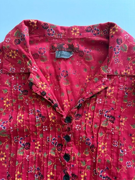 Free People Red Floral Long-Sleeve Shirt Dress y2k size 8 - Picture 4 of 7